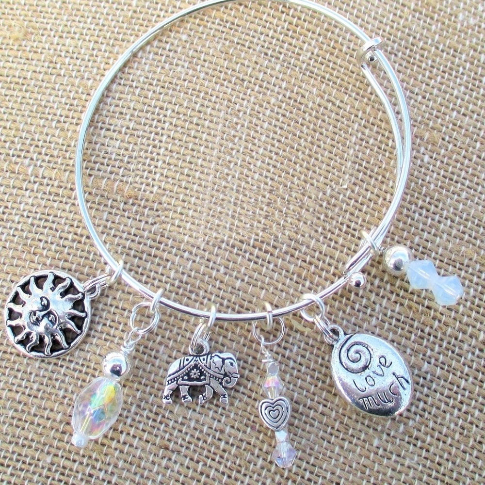 Elephant Charm Stackable Silver Bangle - image 1